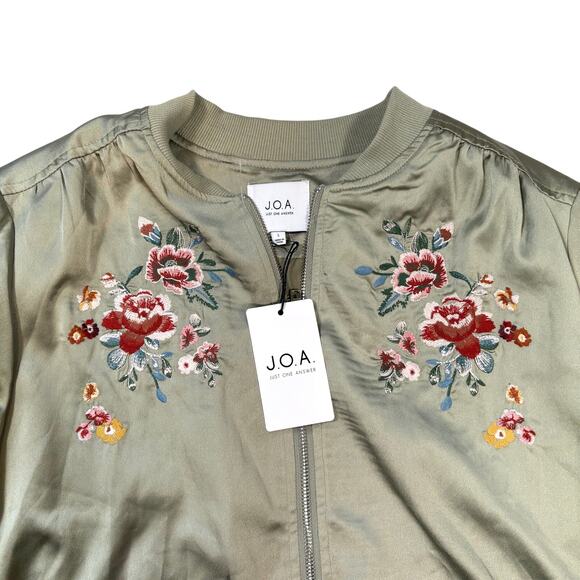 Floral Embroidered Satin Long Line Bomber Jacket Duster Coat Women's S - Picture 3 of 8
